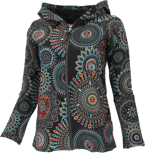 Boho hippie chic jacket, embroidered jacket - black/petrol