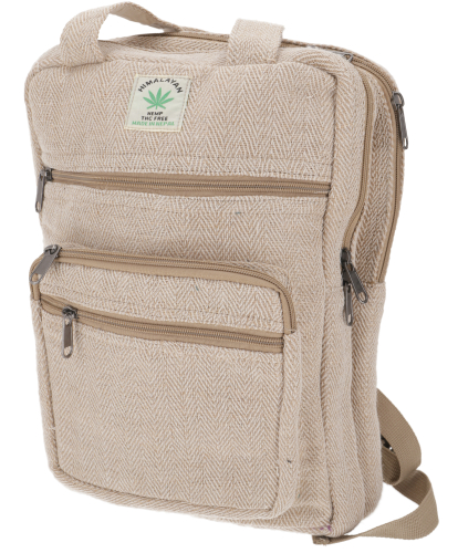 Ethno hemp backpack, laptop bag - natural - 35x25x15 cm 