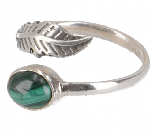 Filigree silver ring with gemstone, Indian silver ring - malachite