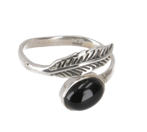 Filigree silver ring with gemstone, Indian silver ring - onyx