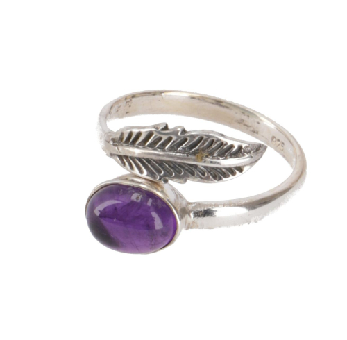Filigree silver ring with gemstone, Indian silver ring - amethyst