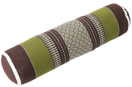 Neck roll with kapok filling, neck support, yoga roll - green/brown - 15x15x52 cm  15 cm