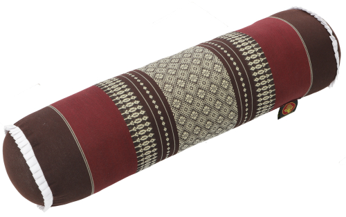 Neck roll with kapok filling, neck support, yoga roll - brown/bordeaux - 15x15x52 cm  15 cm