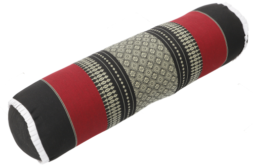 Neck roll with kapok filling, neck support, yoga roll - black/red - 15x15x52 cm  15 cm