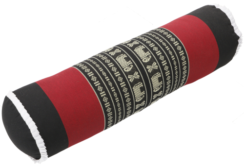 Nackenrolle mit Fllung aus Kapok, Nackensttze, Yogarolle - schwarz/rot/Elefant - 15x15x52 cm  15 cm