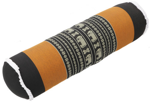 Neck roll with kapok filling, neck support, yoga roll - turmeric/black/elephant - 15x15x52 cm  15 cm