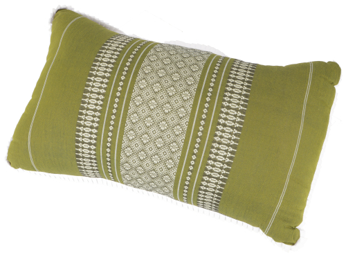 Decorative pillow, meditation support pillow, neck pillow, Thai pillow kapok - green/white - 28x44x15 cm 