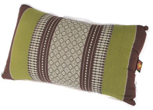 Decorative cushion, meditation support cushion, neck cushion, Thai cushion kapok - green/brown - 28x44x15 cm 