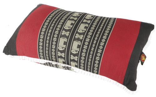 Decorative cushion, meditation support cushion, neck cushion, Thai cushion kapok - black/red/elephant - 28x44x15 cm 