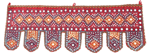 Indian wall hanging, Oriental pennant with sequins, Toran - red/2 - 30x85x0,2 cm 