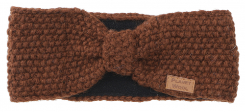 Wool knitted headband with knot, knitted ear warmer - brown