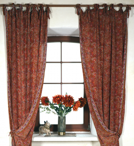 Silky boho curtains, 1 pair of bohemian curtains made of saree fabric, unique 290 cm - rose red