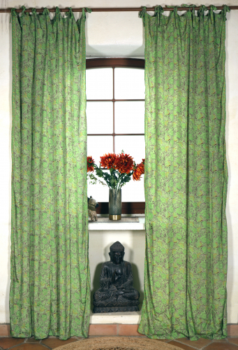 Silky boho curtains, 1 pair of bohemian curtains made of saree fabric, unique 290 cm - green