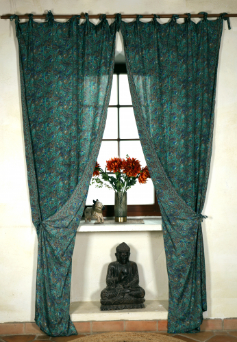 Silky boho curtains, 1 pair of bohemian curtains made of saree fabric, unique 290 cm - turquoise blue