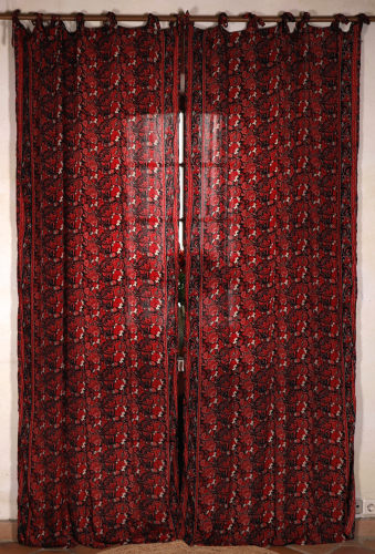 Silky boho curtains, 1 pair of bohemian curtains made of saree fabric, unique 250 cm - red