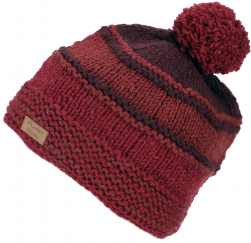 Pompom hat from Nepal, new wool hat, winter hat - wine red