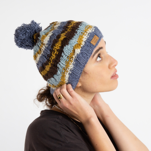Beanie hat, bobble hat from Nepal, winter hat - dove blue