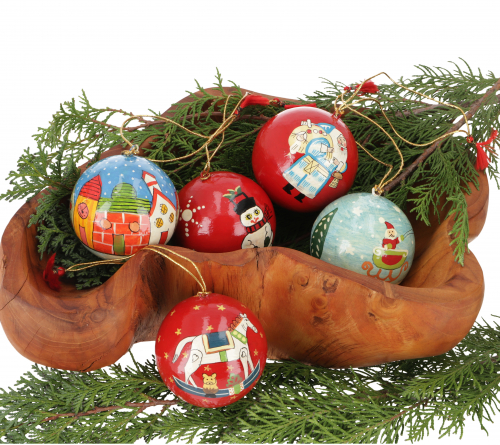 Upcycling Weihnachtskugeln 5er Set aus Pappmachee, handbemalter Christbaumschmuck, Kaschmirkugeln - X mas - 7x7x7 cm  7 cm