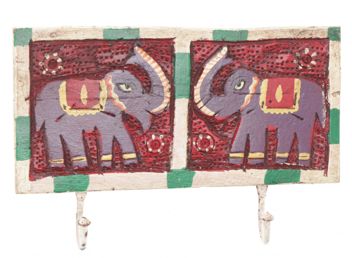 Indische Vintage Hakenleiste, Garderobe, Schlsselbrett - Elefant/ hell - 12x25x4 cm 