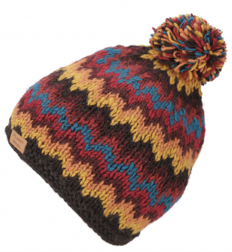 Pompom hat from Nepal, new wool hat, winter hat - brown/rust/turmeric
