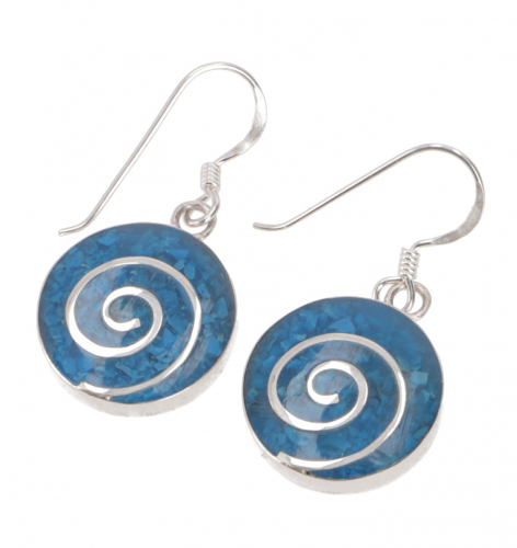 Ethno silver earrings with spiral - turquoise/blue - 3 cm 1,5 cm