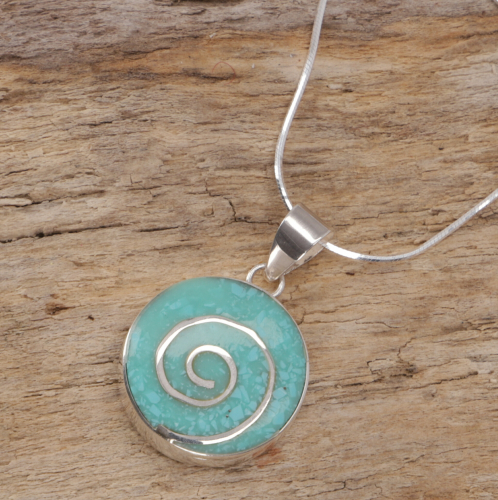 Spiral pendant with fine silver chain, pendant with spiral - turquoise/green - 0,5 cm 1,3 cm