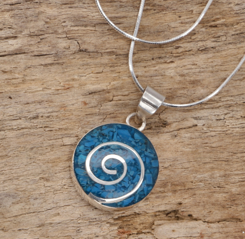 Spiral pendant with fine silver chain, pendant with spiral - turquoise/blue - 0,5 cm 1,3 cm