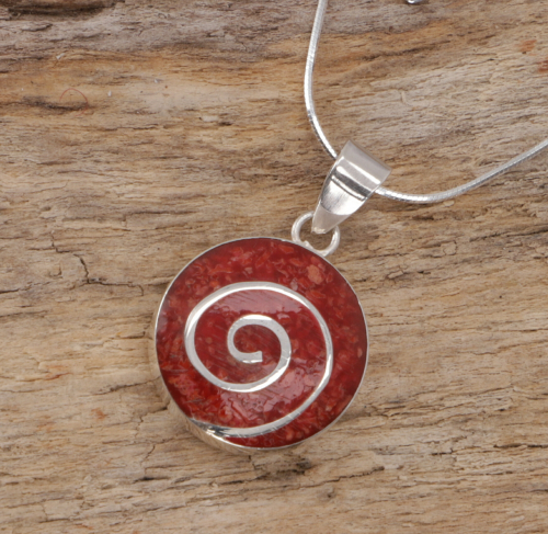 Spiral pendant with fine silver chain, pendant with spitale - coral - 0,5 cm 1,3 cm