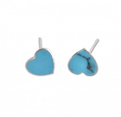 Silver stud earrings heart - turquoise/blue - 0,5x0,6 cm