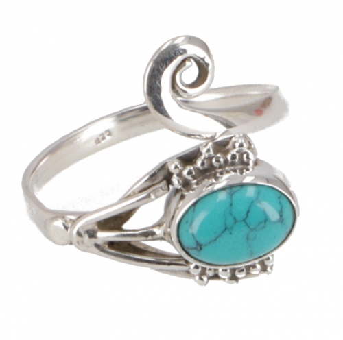 Filigree silver ring with gemstone, sun/moon ring, Indian silver ring - turquoise