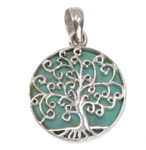Silver pendant tree of life, tree of life talisman, double-sided silver pendant - turquoise 2 - 2,5x0,3 cm 2 cm