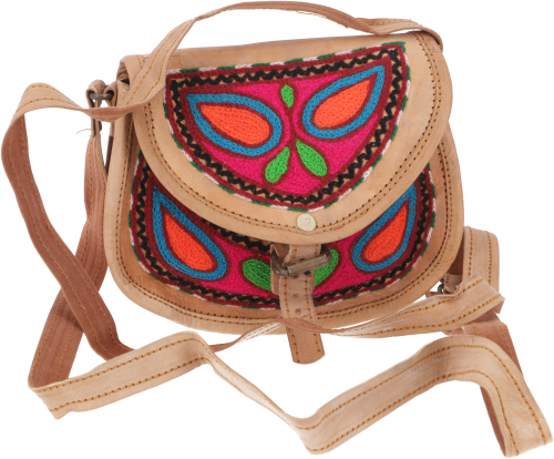 Unique vintage hippie bag, goatskin bag, shoulder bag, embroidered leather bag - color 2 - 12x17x4 cm 