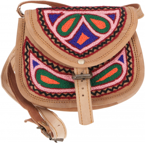Unique vintage hippie bag, goatskin bag, shoulder bag, embroidered leather bag - color 3 - 12x17x4 cm 