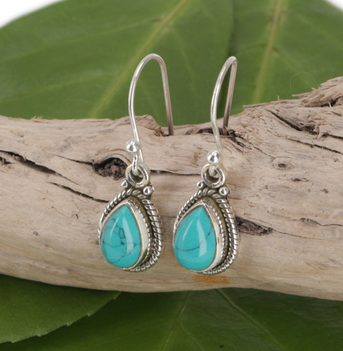 Indian boho silver earrings, drop-shaped earrings - turquoise - 3x1x0,4 cm 