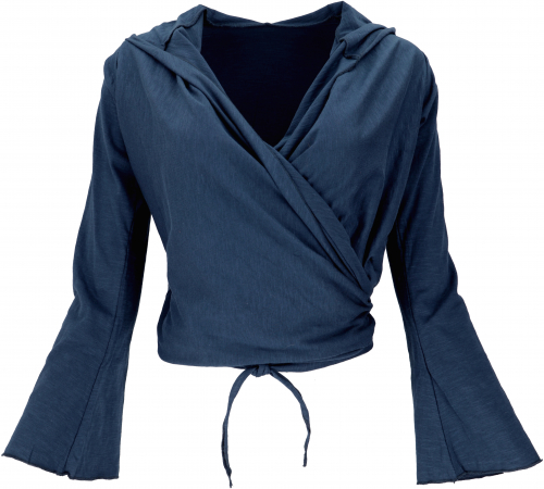 Wrap shirt, yoga shirt, long-sleeved shirt with trumpet sleeves - midnight blue