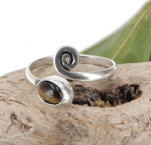 Brass toe ring, Goa foot jewelry, Indian toe ring - silver/tiger`s eye - 0,4 cm 1,5 cm