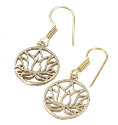 Tribal earrings made of brass, lotus ethnic earrings, yoga jewelry - gold - 3x0,1 cm 1,5 cm
