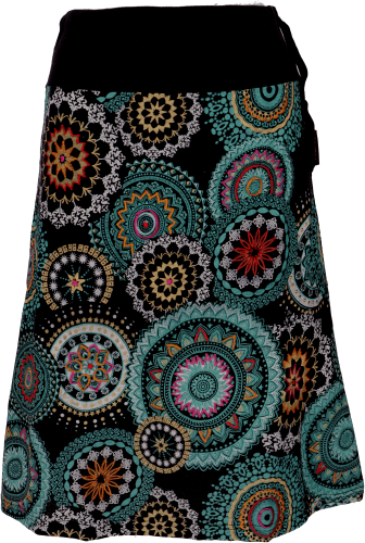 Embroidered knee-length skirt, boho chic, retro mandala - turquoise