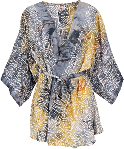 Kimono jacket, short boho kimono, kimono dress - gray/caramel