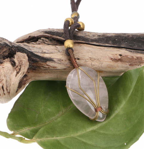 Hippie boho necklace with semi-precious stone on a leather strap, yoga jewelry - model 2 - 50 cm