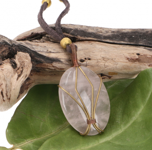 Hippie boho necklace with semi-precious stone on a leather strap, yoga jewelry - model 3 - 50 cm