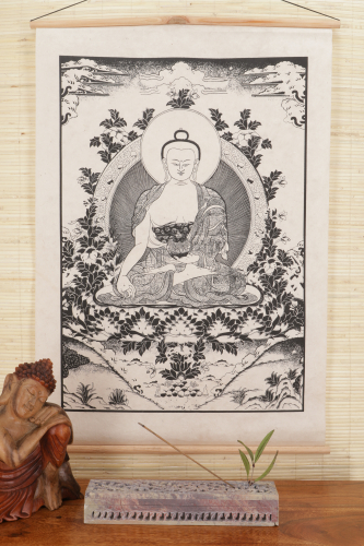 Buddhistischer Wandbehang aus Loktapapier, tibetischer Buddhismus Dekoration - Buddha-Shakyamuni - 70x47x0,2 cm 