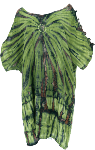 Off-the-shoulder batik dress, cold shoulder tunic, beach dress, wide mini dress, big shirt - green