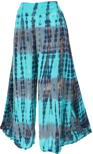 Boho batik culottes, wide summer pants - turquoise