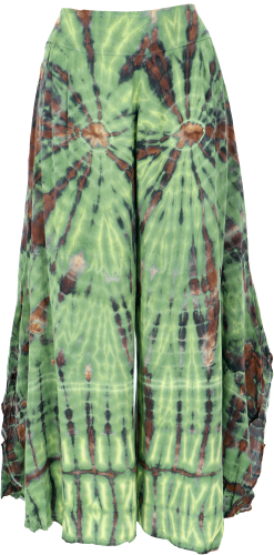 Boho batik culottes, wide summer pants - green
