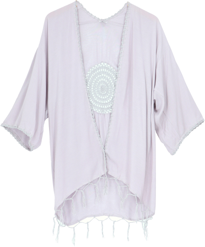Lightweight open summer blouse, embroidered shirt blouse, Ibiza kimono - smoke gray