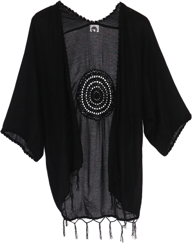Lightweight open summer blouse, embroidered shirt blouse, Ibiza kimono - black