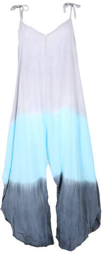 Batik Jumpsuit, Sommer Overall, Hosenkleid - grau/trkis/blau