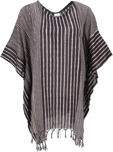 Kaftan, Ibiza-style tunic, striped beach kaftan, women`s maxi blouse - black/gray