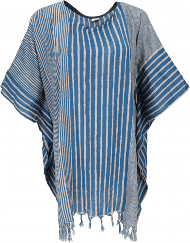 Caftan, Ibiza-style tunic, striped beach caftan, women`s maxi blouse - petrol/gray